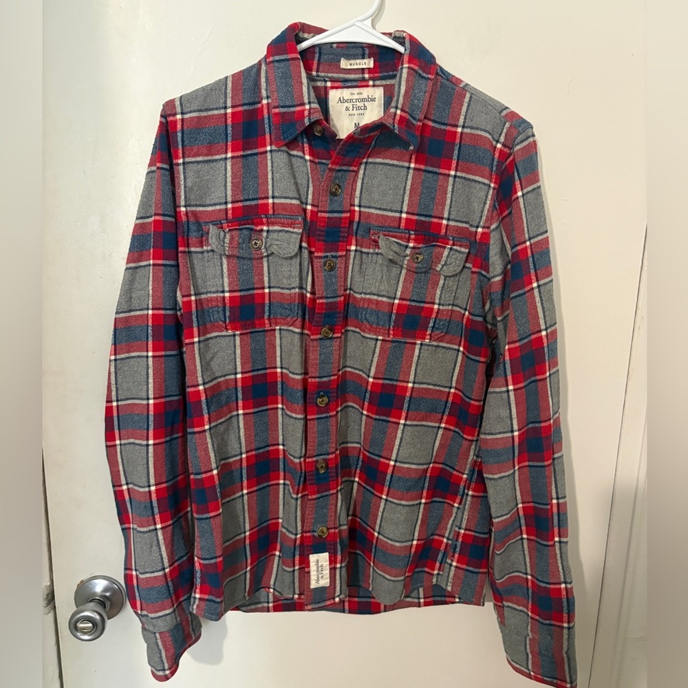 Abercrombie & Fitch Blue and Red Flannel